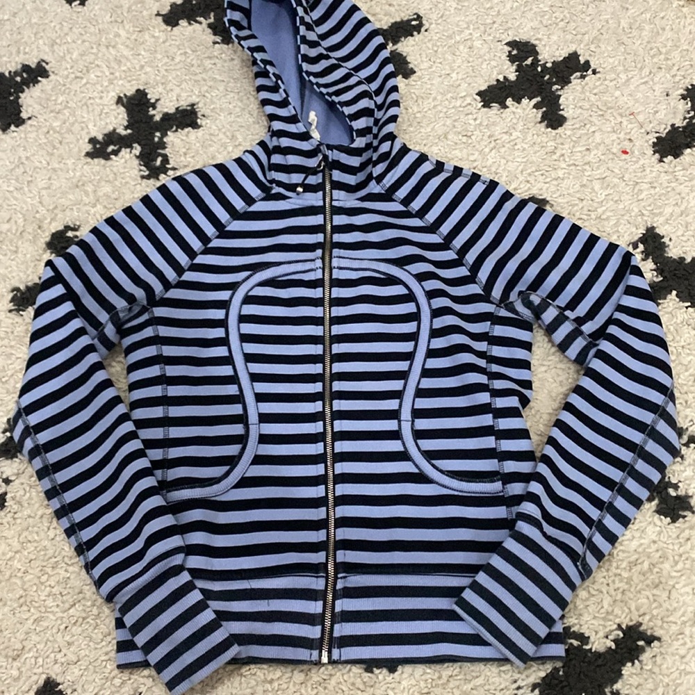 Size 10 Lululemon Womens Purple and Black Stripe Scuba Full Zip Hoodie
